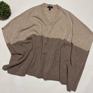Halogen Color Block Brown Tan 100% Cashmere Poncho Wrap One Size Classic Fall‎